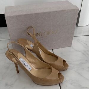 Jimmy Choo Nude Patent Slingback Heels